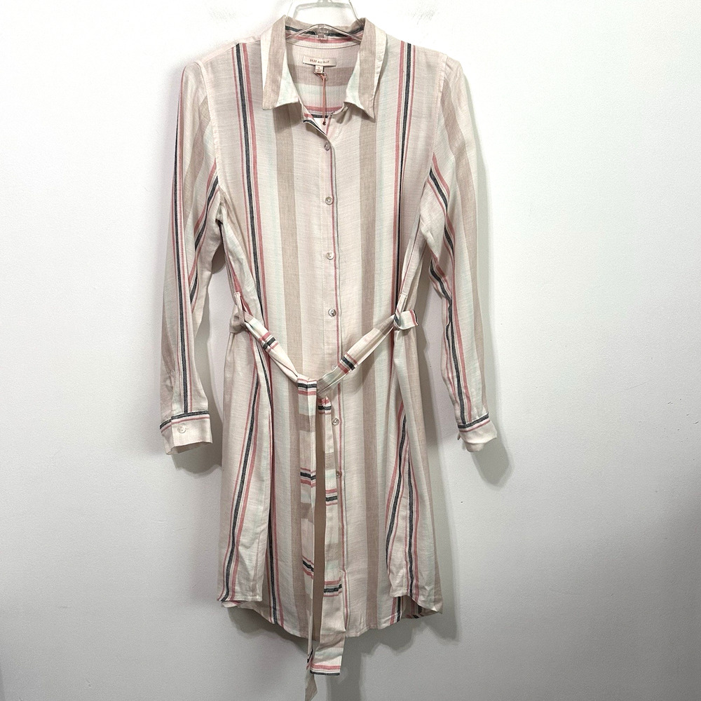 Skies Are‎ Blue Shirt Dress S Long Sleeve Stripe Rayon Lined Summer Party NEW